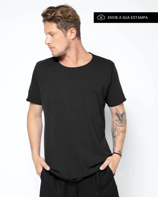 Camiseta Relax Pré-Lavada de algodão Premium Preta Personalizada