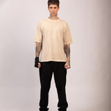 Camiseta Oversized BOX Suedine Areia Estonado