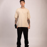 Camiseta Oversized 1.0 Pré-lavada de Algodão Premium Areia Estonado