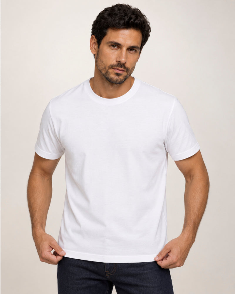 Camiseta Clássica Pré-Lavada de Algodão Premium Branco