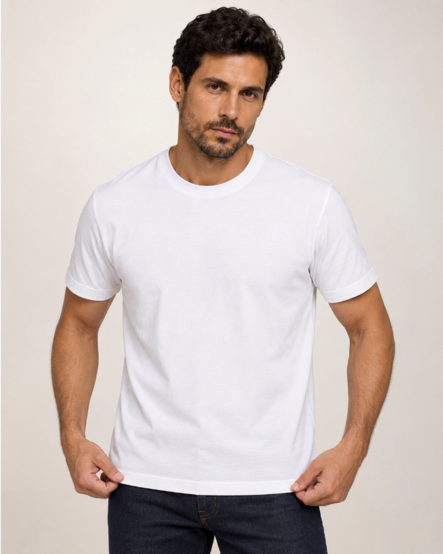 Camiseta Clássica Pré-Lavada de Algodão Premium Branco