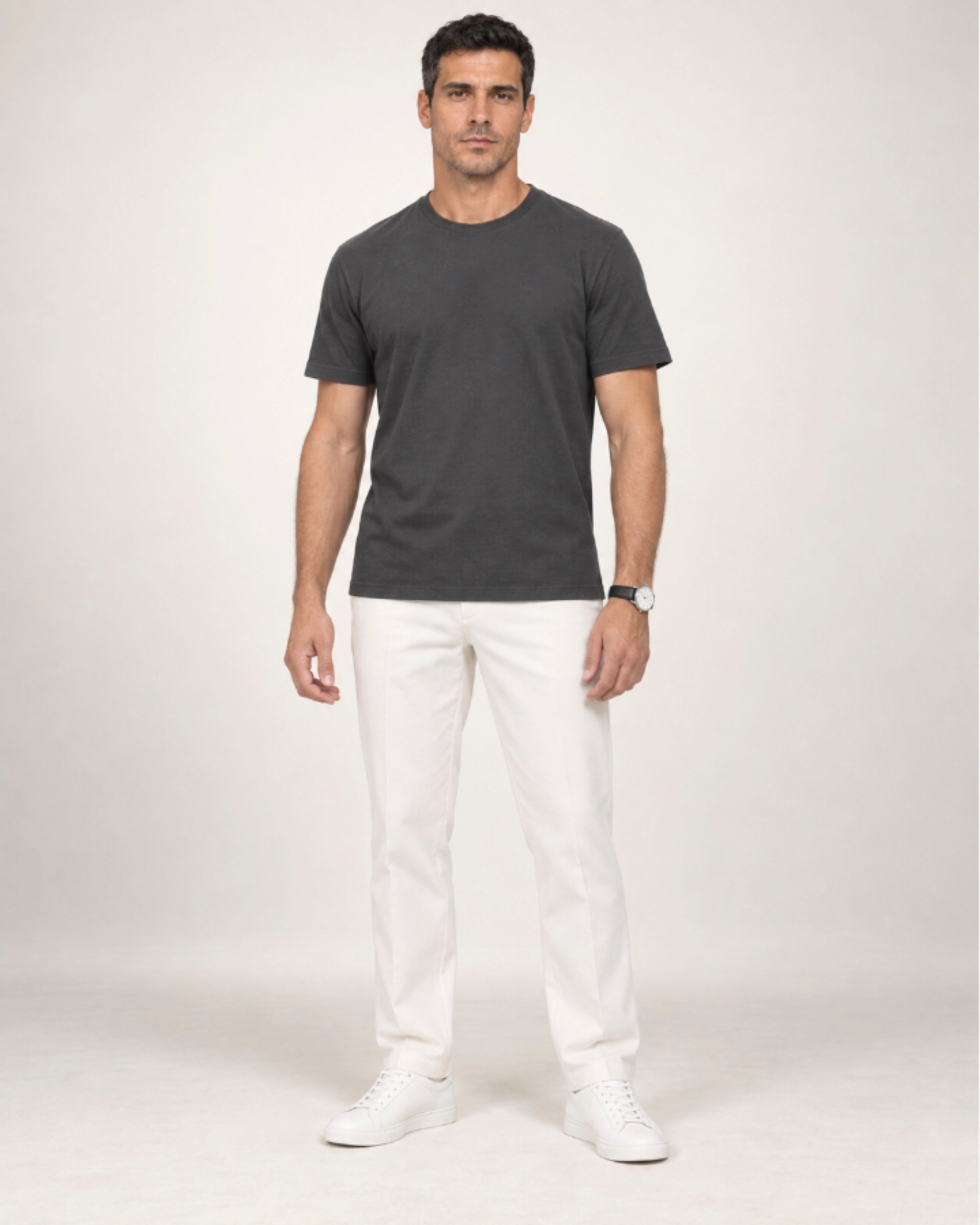 Camiseta Clássica Pré-Lavada de Algodão Premium Grafite