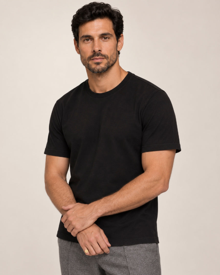 Camiseta Clássica Pré-Lavada de Algodão Premium Preto