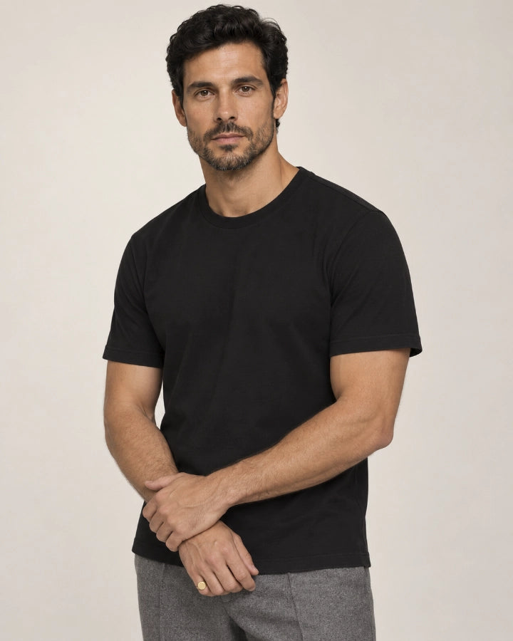 Camiseta Clássica Pré-Lavada de Algodão Premium Preto