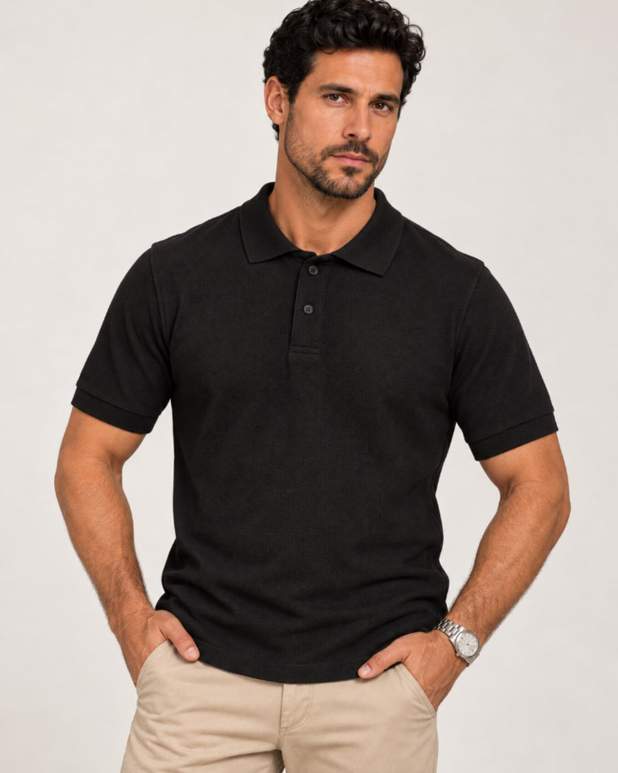 Camisa Polo Piquet Masculina Preta