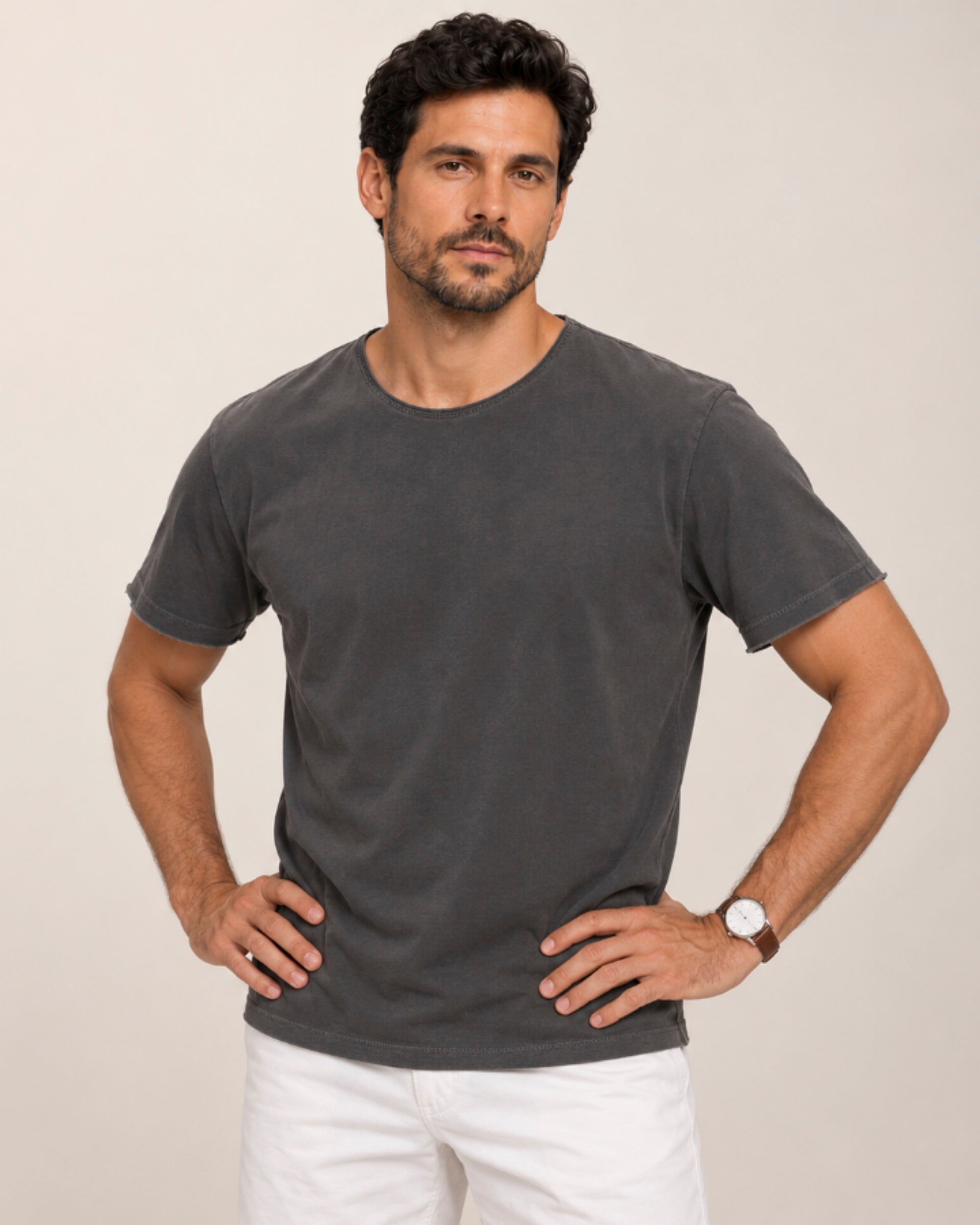 Camiseta Relax Pré-Lavada de Algodão Premium Grafite