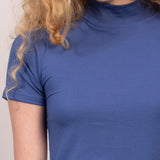 Camiseta Gola Alta Tecnológica Modal Feminina Azul