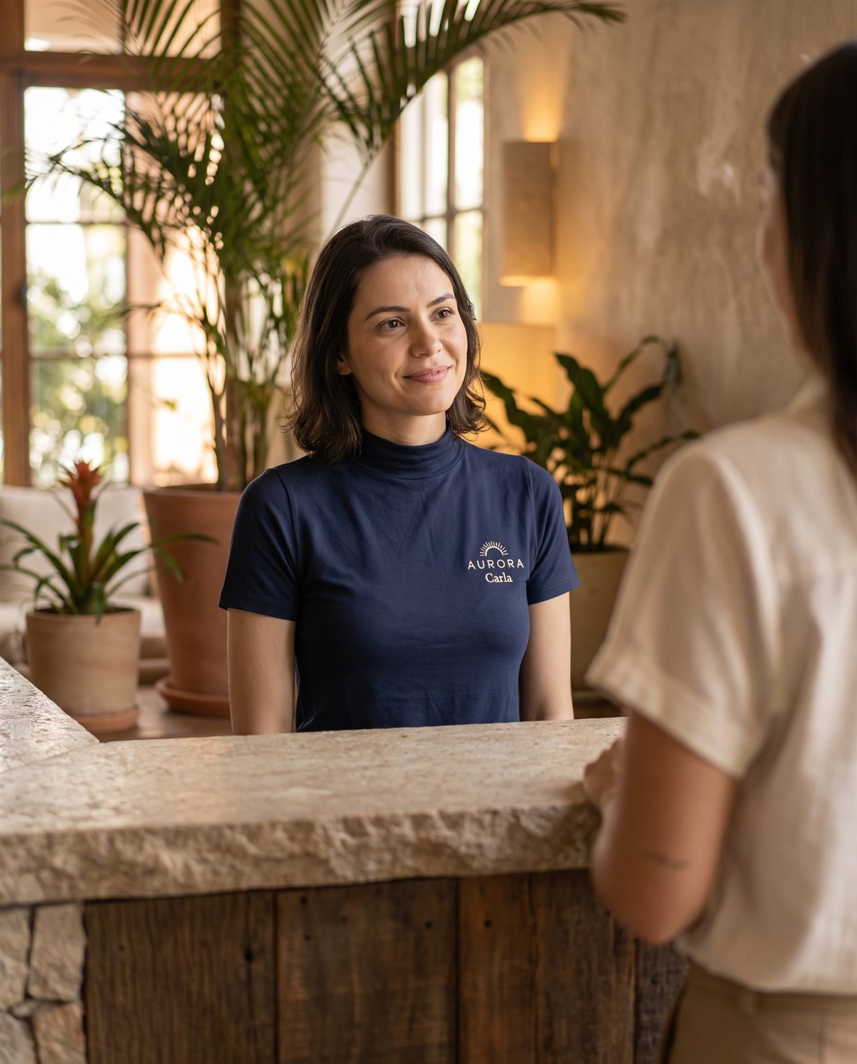 O logo do hotel e o nome de cada um